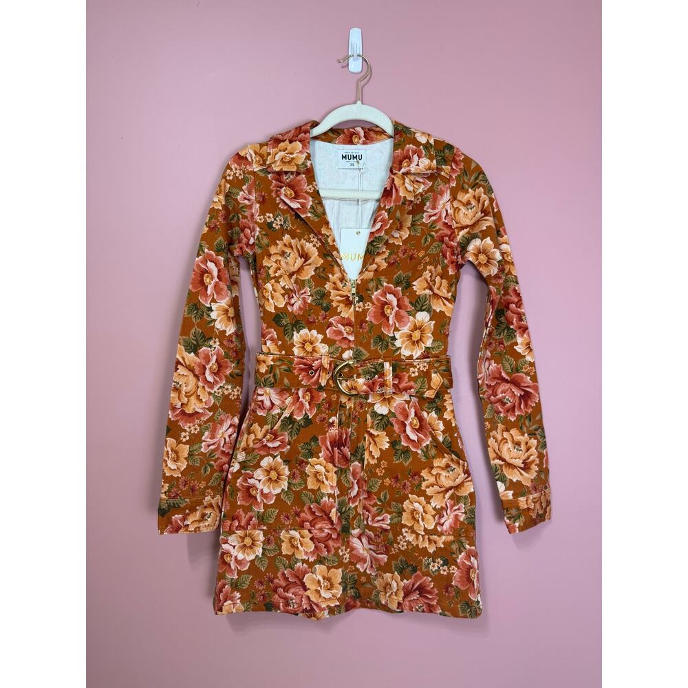 Show Me Your Mumu Outlaw Denim Long Sleeve Mini Dress Garden Harvest Size XS - Picture 2 of 7